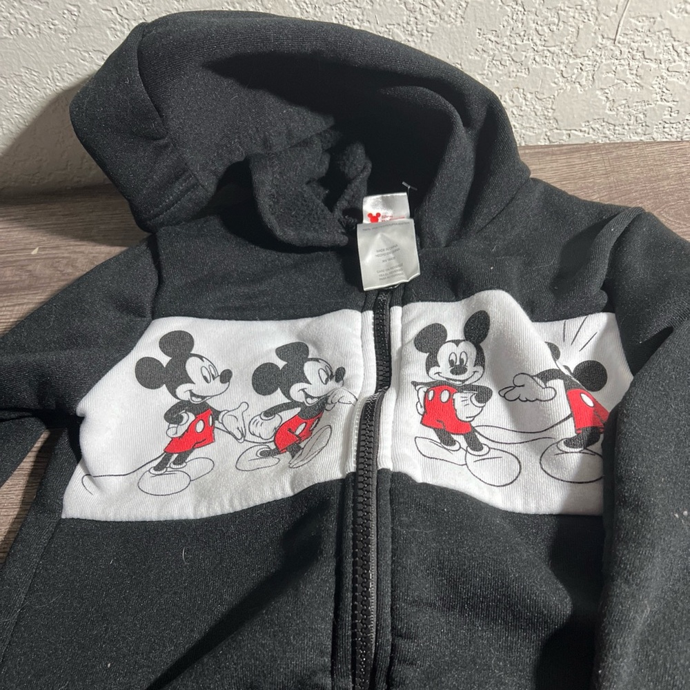 Black youth size 5 zip up hoodie sweatshirt with Mickey on it